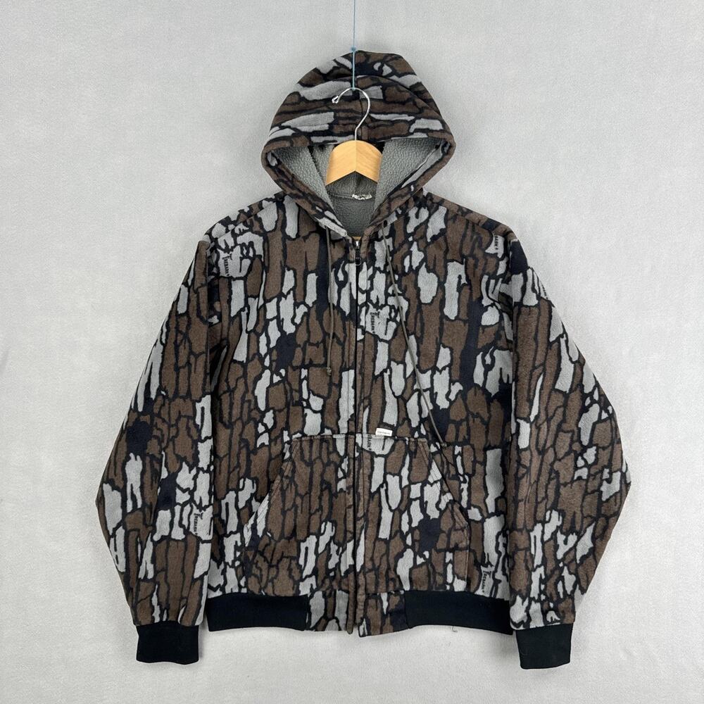 Vintage Carhartt Trebark Jacket Mens Medium Brown Camo Fleece Full Zip Outdoor